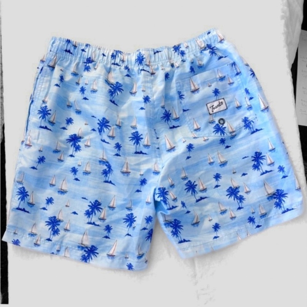 NWOT - Blue Palm Tree and Sailboat Men’s Swim Trunks - Picture 2 of 5